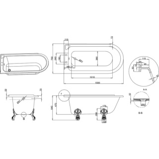 Burlington Hampton 150cm Showering Bath with Luxury Feet